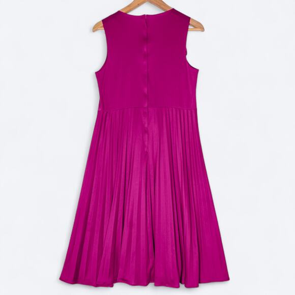 VTG 70s Lily Lynn Pleated Satin Midi Dress Women's 16 Swing Disco Barbie - Picture 3 of 8